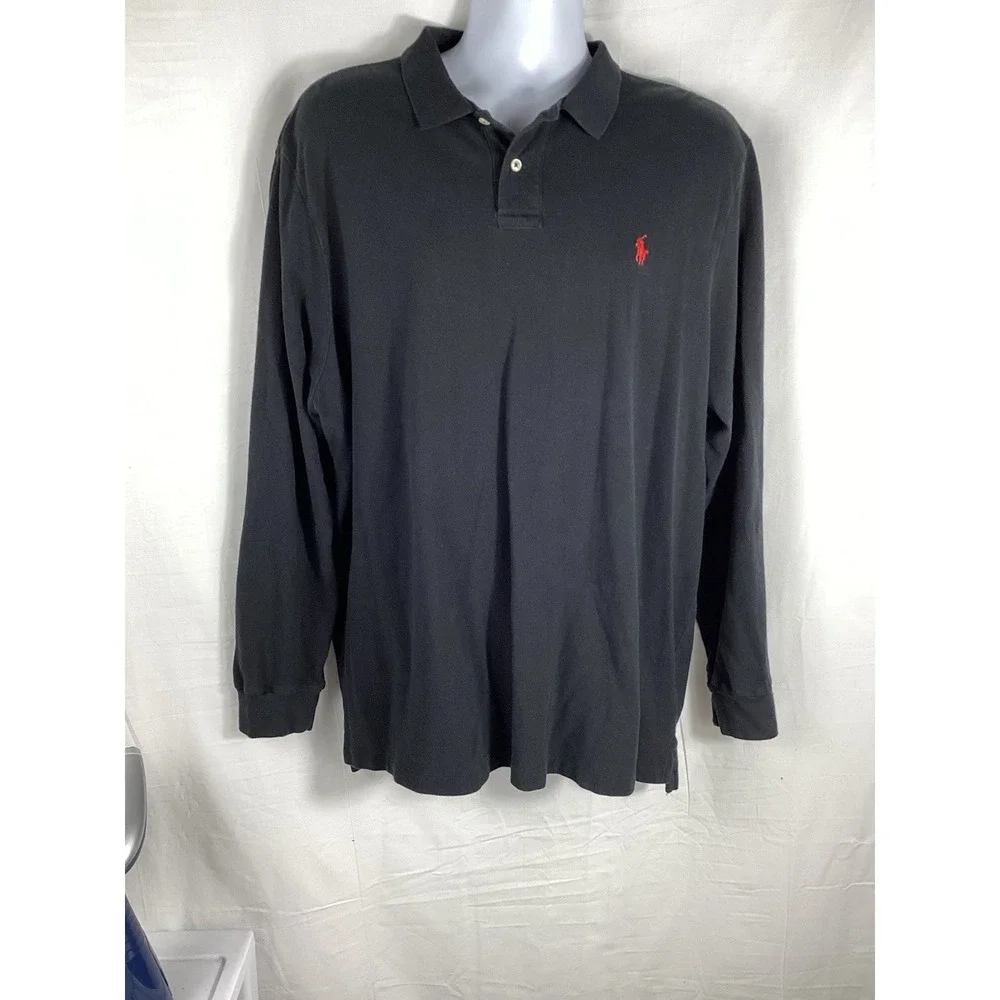 Polo Ralph Lauren Mens Long Sleeve Polo Shirt Size 2XL/ XXL Black /Red Pony